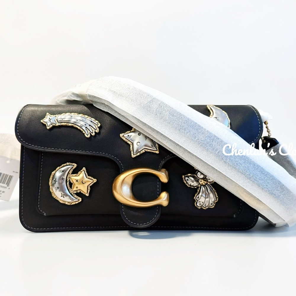 NWY Coach Tabby Shoulder Bag 26 with Pins Black Leather - Picture 2 of 13
